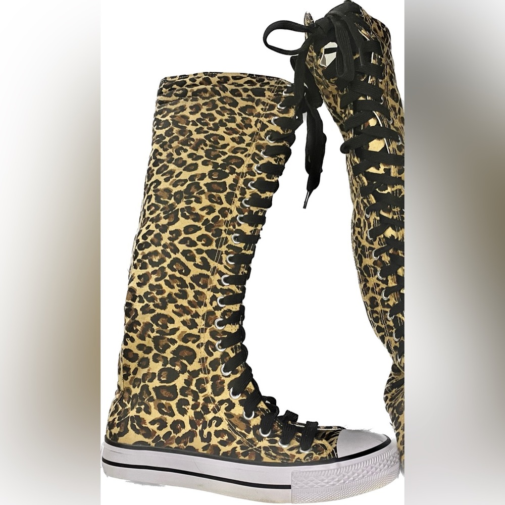 Knee high leopard print sneakers